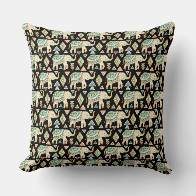 Coussin Motif d'éléphants indiens colorés mignons (Recto)