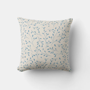 Coussin Motif délicat de vigne botanique bleu clair et crè
