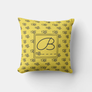 Coussin Motif des abeilles d'été jaune