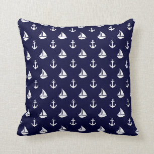 Coussin Motif des Ancres et des voiliers bleus de la Marin
