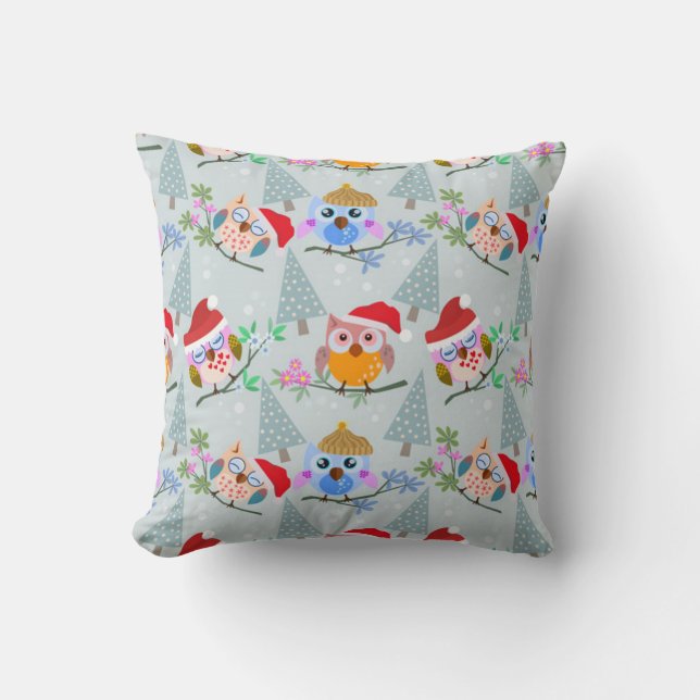 Coussin Motif des Chouettes de Noël (Recto)