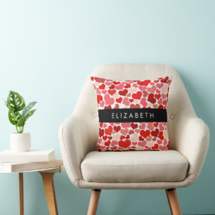 Coussin Motif Des Coeurs, Coeurs Rouges, Amour, Votre Nom