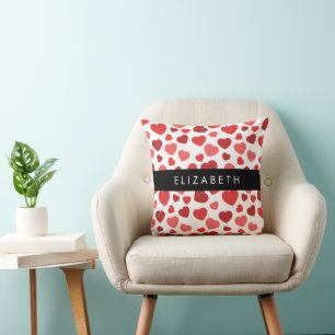 Coussin Motif Des Coeurs, Coeurs Rouges, Votre Nom