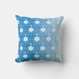Coussin Motif des flocons de neige bleu et blanc d'hiver