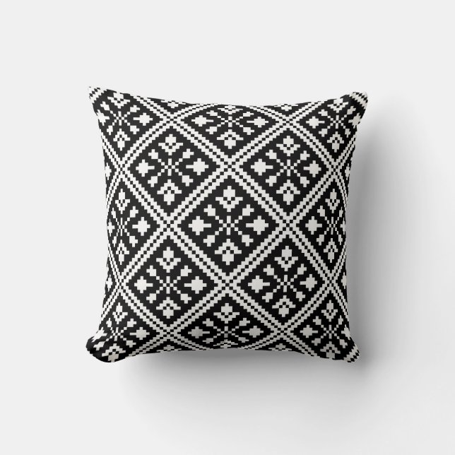 Coussin Motif des flocons de neige de Noël noir et blanc (Recto)
