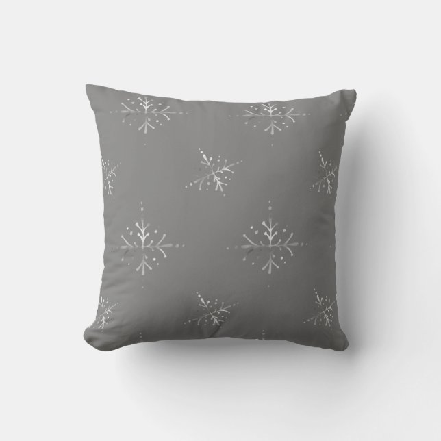 Coussin Motif des flocons de neige gris argent (Recto)