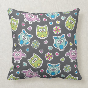 Coussin motif des hiboux de bande dessinée