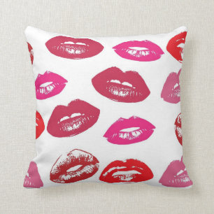 Coussin Motif des lèvres rouge et rose