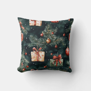 Coussin Motif des ornements et cadeaux de Noël