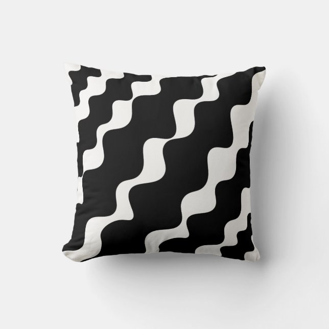 Coussin Motif des vagues inclinées en noir et blanc (Recto)