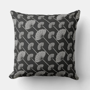 Coussin Motif des ventilateurs floraux noirs et bl