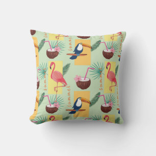 Coussin Motif d'été tropical avec Flamants roses Toucans
