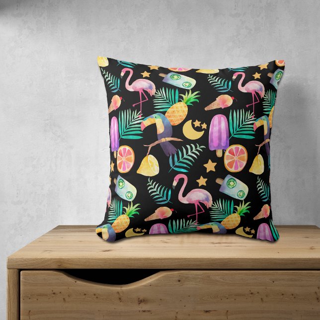 Coussin Motif d'été Tropical sur Black (Créateur téléchargé)