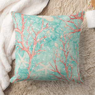 Coussin Motif d'étoile de mer corail nautique