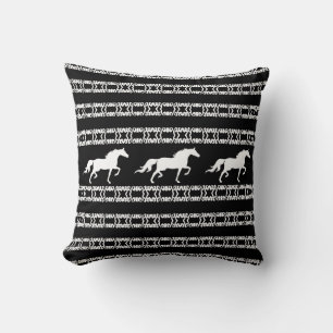 Coussin Motif d'étoile élégant & chevaux en noir et blanc