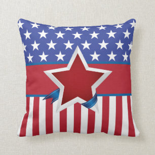 Coussin Motif d'étoiles patriotique rouge blanc et bleu