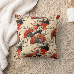 Coussin Motif d'éventail de fleurs de cerisier japonais (5