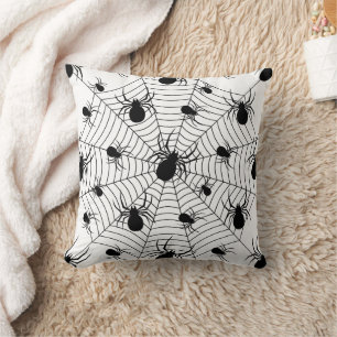 Coussin Motif d'Halloween Black White araignées
