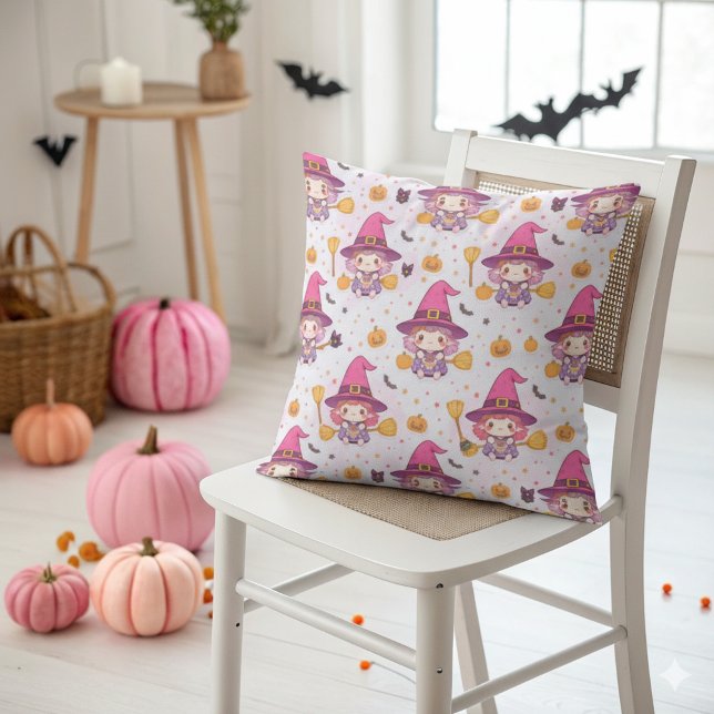 Coussin Motif d'Halloween mignon avec Citrouilles et Fantô (Créateur téléchargé)
