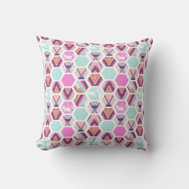 Coussin Motif d'hexagone d'aquarelle (Recto)