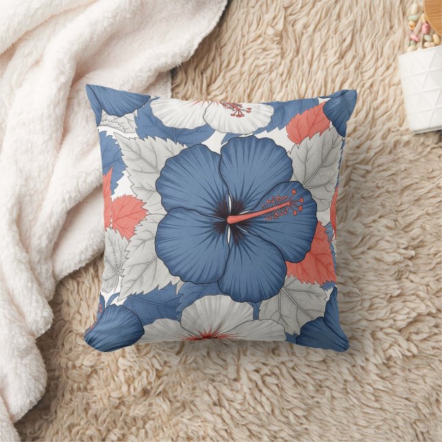 Coussin Motif d'Hibiscus Tropical Côtier (1) (Couverture)