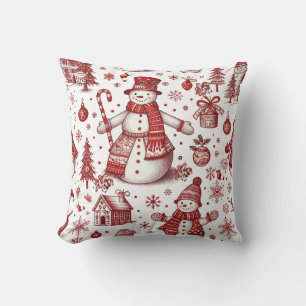Coussin Motif d'hiver Red Snowman Toile