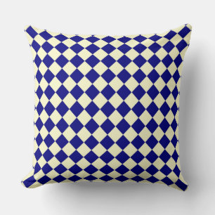 Coussin Motif diamant à carreaux bleu jaune