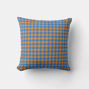 Coussin Motif diamant à carreaux bleu orange
