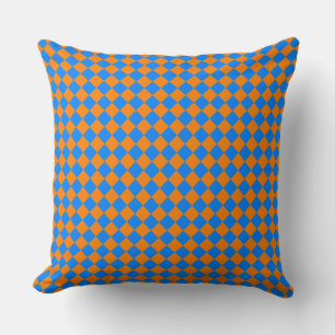Coussin Motif diamant à carreaux bleu orange