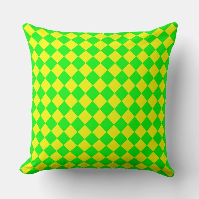 Coussin Motif diamant à carreaux jaune vert  (Recto)