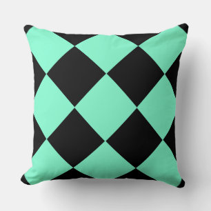 Coussin Motif diamant à carreaux noir et aigue-marine