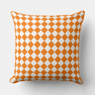 Coussin Motif diamant à carreaux orange et blanc