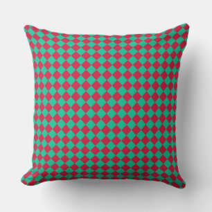 Coussin Motif diamant à carreaux rouge et vert