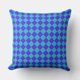 Coussin Motif diamant à carreaux sarcelle violet