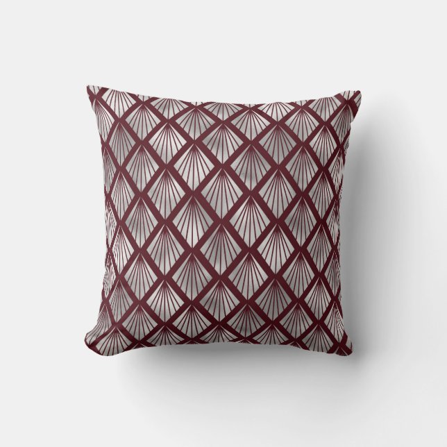 Coussin Motif Diamant Art Déco Maroon et Argent (Recto)