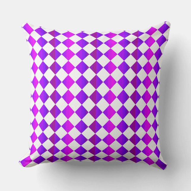 Coussin Motif diamant de Checker blanc rose violet (Recto)