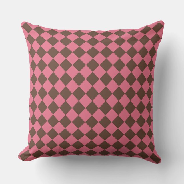 Coussin Motif diamant de Checker Brown rose (Recto)