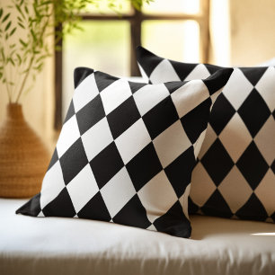 Coussin Motif diamant en harlequin noir et blanc
