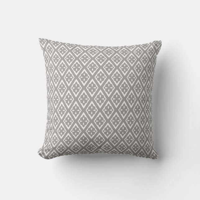 Coussin Motif diamant - gris argent et blanc (Recto)