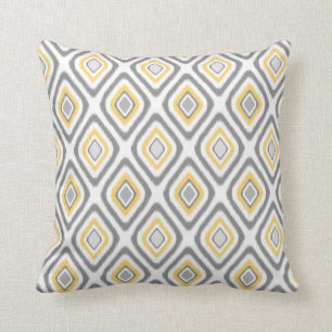 Coussin Motif diamant gris et jaune d'Ikat