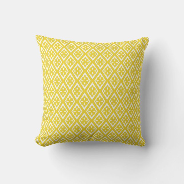 Coussin Motif diamant - moutarde or et blanc (Recto)