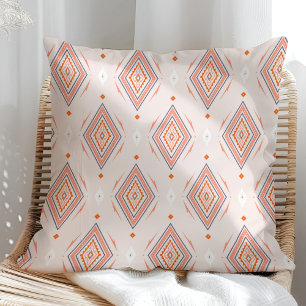 Coussin Motif diamant Navajo Rose poudré Orange brûlé