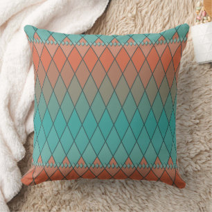 Coussin Motif diamant turquoise et orange