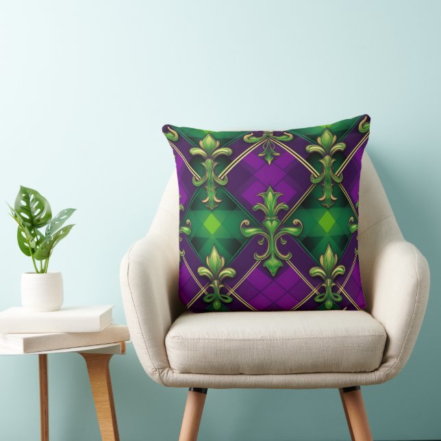 COUSSIN MOTIF DIAMANTÉ VERT ET VIOLET ORNÉ (Chaise)