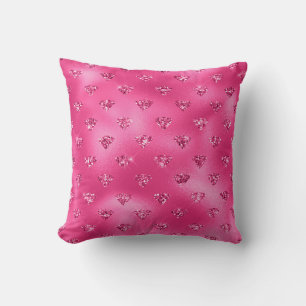 Coussin Motif Diamants Brillants Rose Clair Glamour