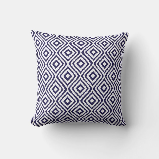 Coussin Motif Diamond de la tribu bleue de Navy Ikat (Recto)
