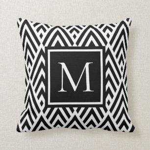 Coussin Motif Diamond Flèche de Monogramme Blanc Noir tend