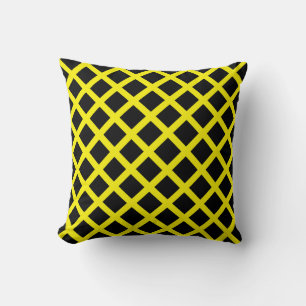 Coussin Motif Diamond Stripes en damier noir jaune