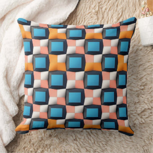 Coussin Motif d'illusion géométrique 3D dynamique - Couleu