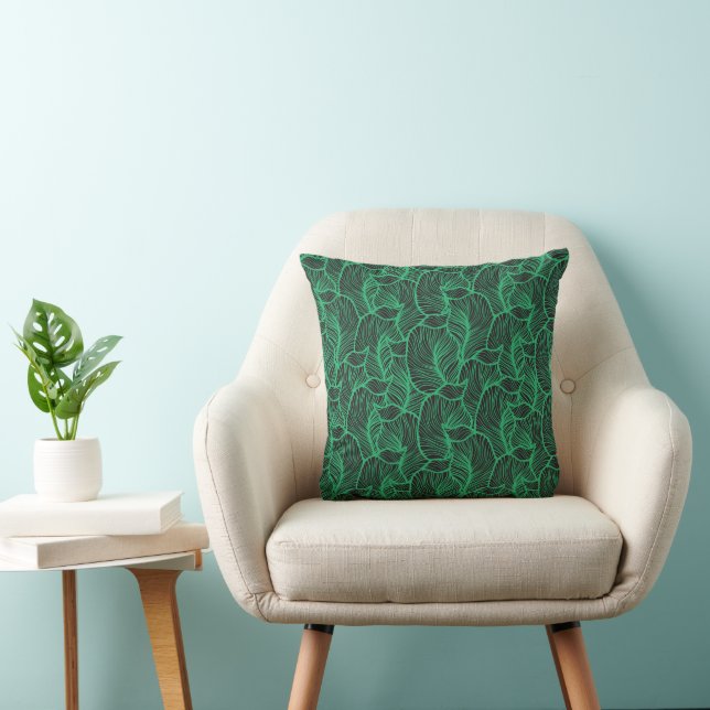 Coussin motif d'illustration de feuilles vertes (Chaise)
